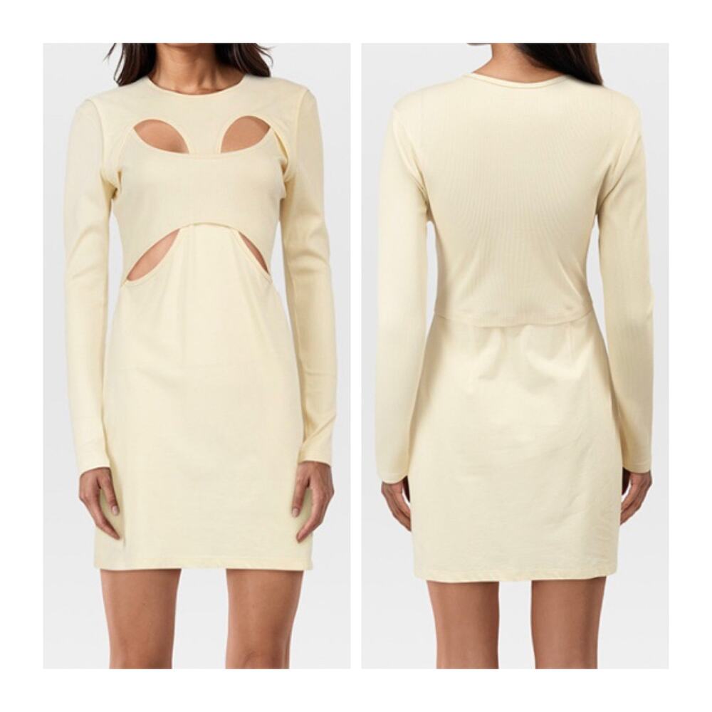 Dion Lee Mini Dress Ecru Butter Jersey Knit Long Sleeve Cut Out New